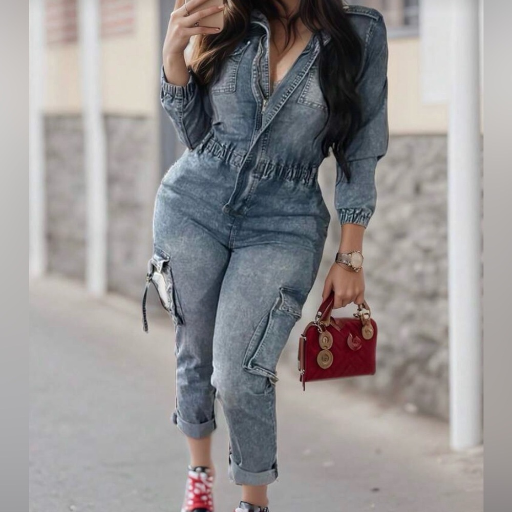 New York & Company Blue Denim Overalls